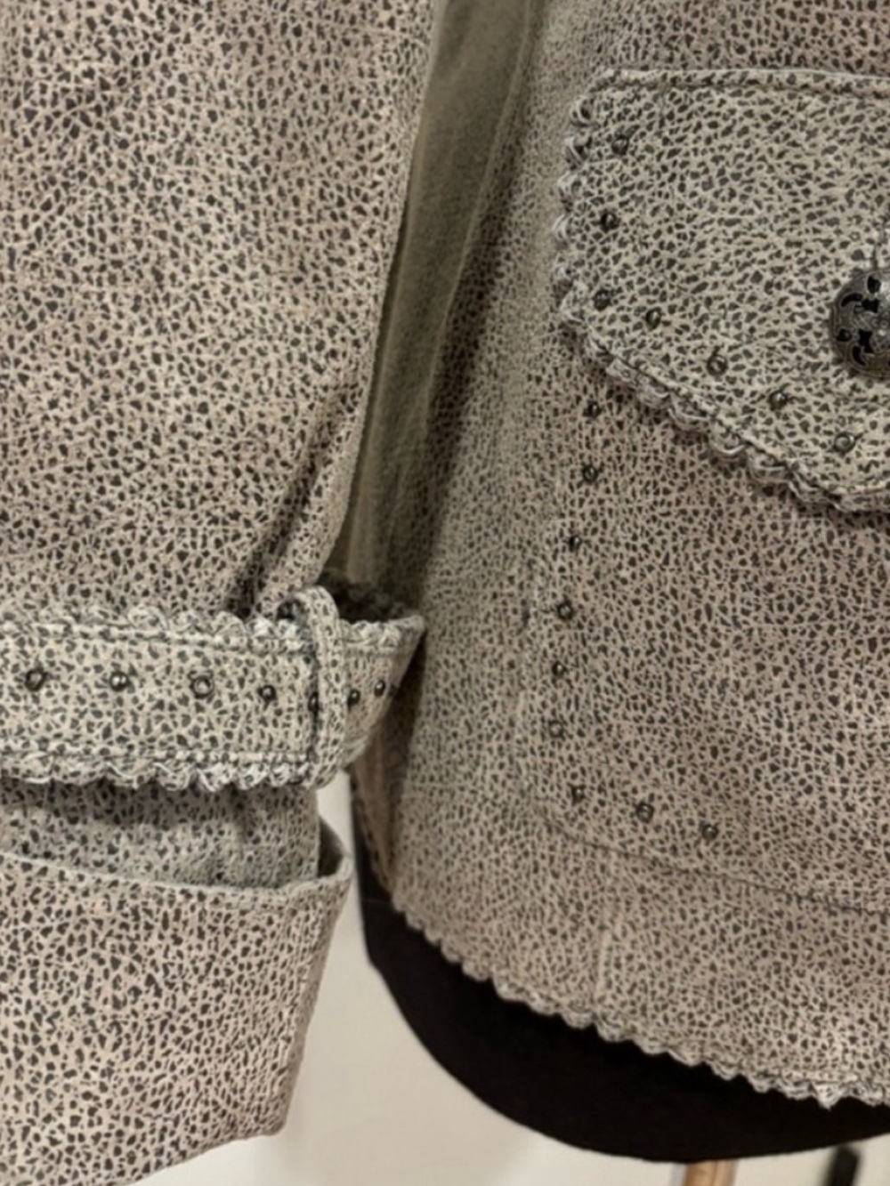 Bradley NEW Leather Button Front Jacket Womens S Taupe Grey Western Ranch Studs - Picture 4 of 13
